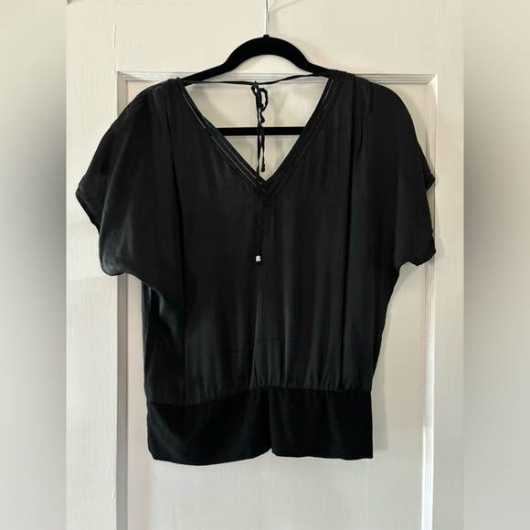 White House Black Market - Silk women’s XS  top blouse black Vneck boho - Picture 7 of 11